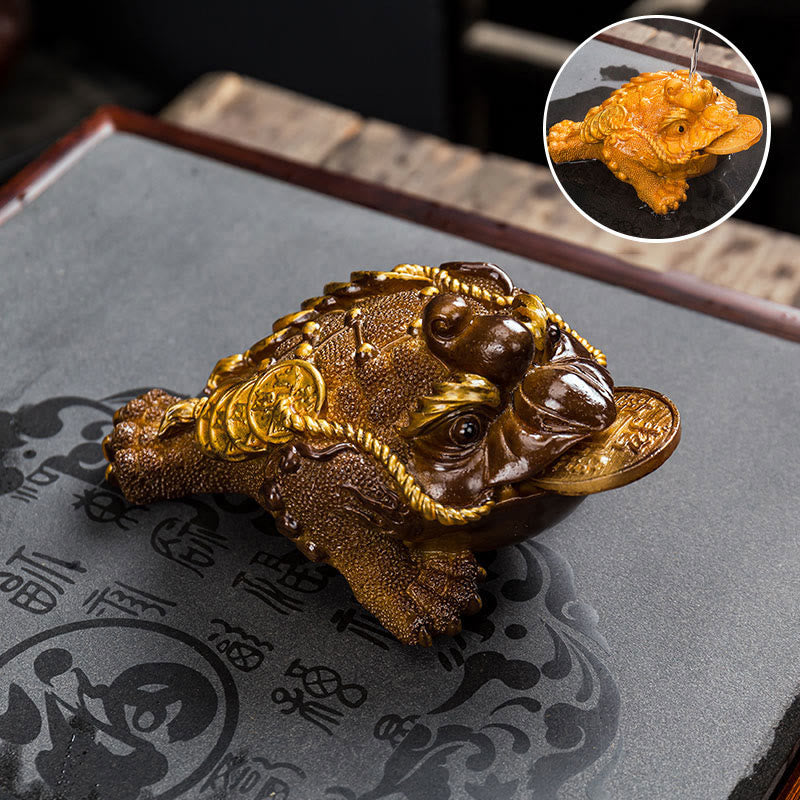 Nimara Ritual Color Changing FengShui Wealth Lucky Frog Copper Coin Tea Pet Resin Figurine Decoration