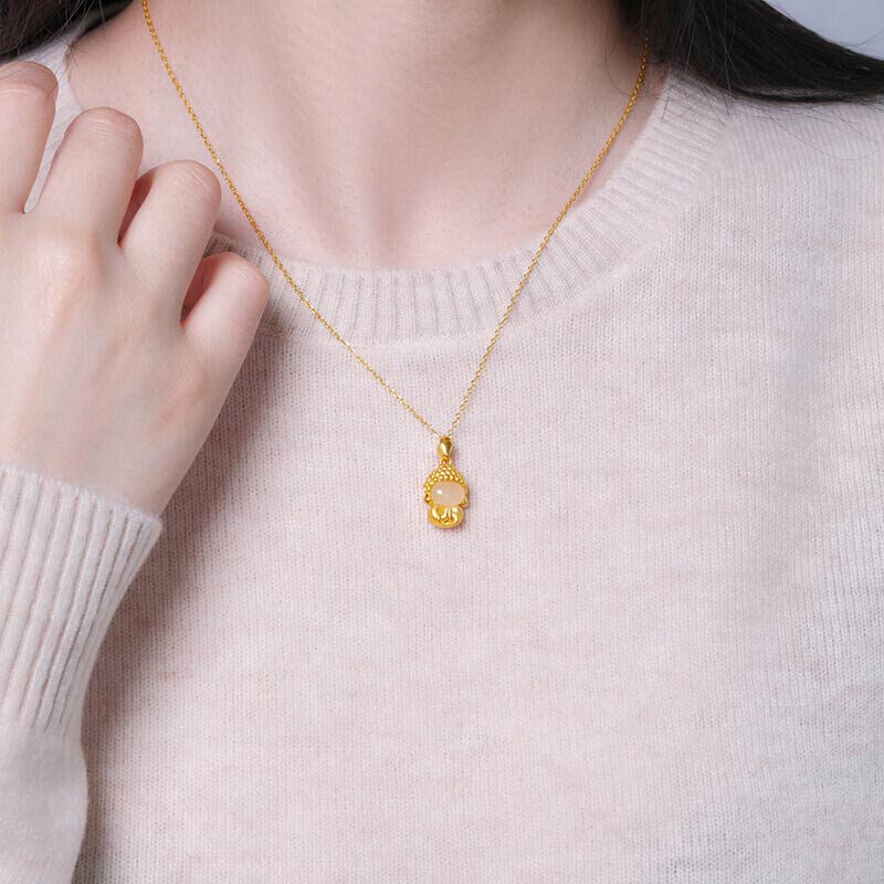 Nimara Ritual White Jade Buddha Success Pendant Necklace