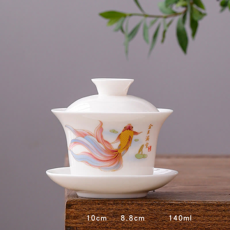 Nimara Ritual White Porcelain Mountain Landscape Countryside Ceramic Gaiwan Teacup Kung Fu Tea Cup And Saucer With Lid