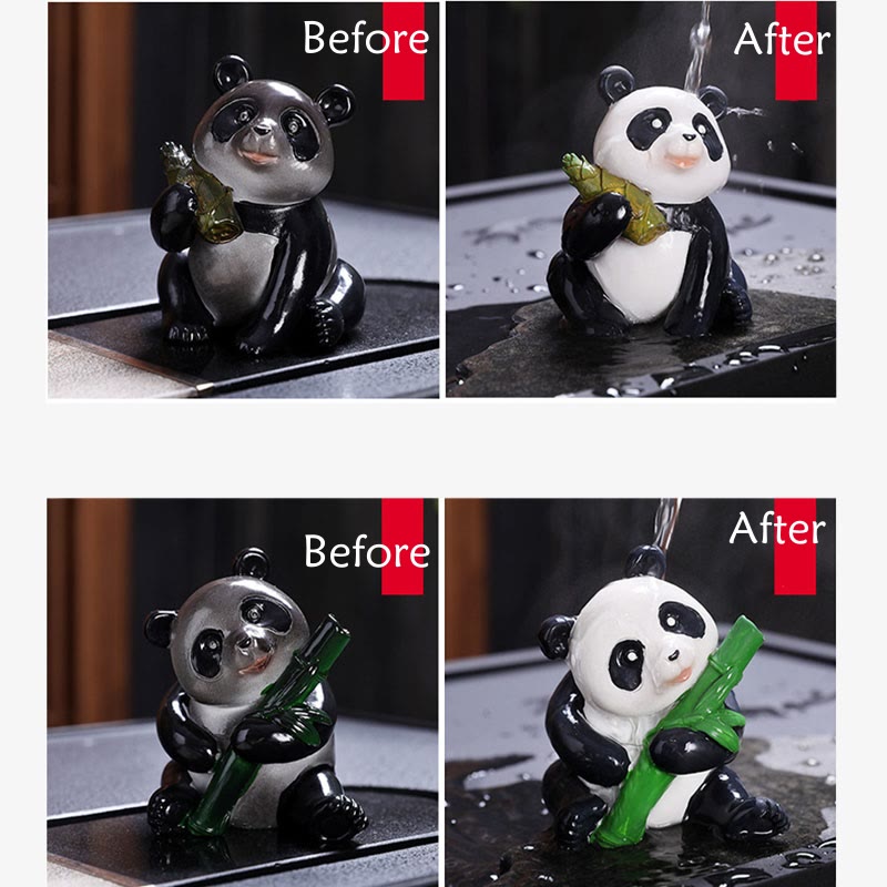 Nimara Ritual Color Changing Small Cute Panda Bamboo Tea Pet Resin Home Figurine Decoration