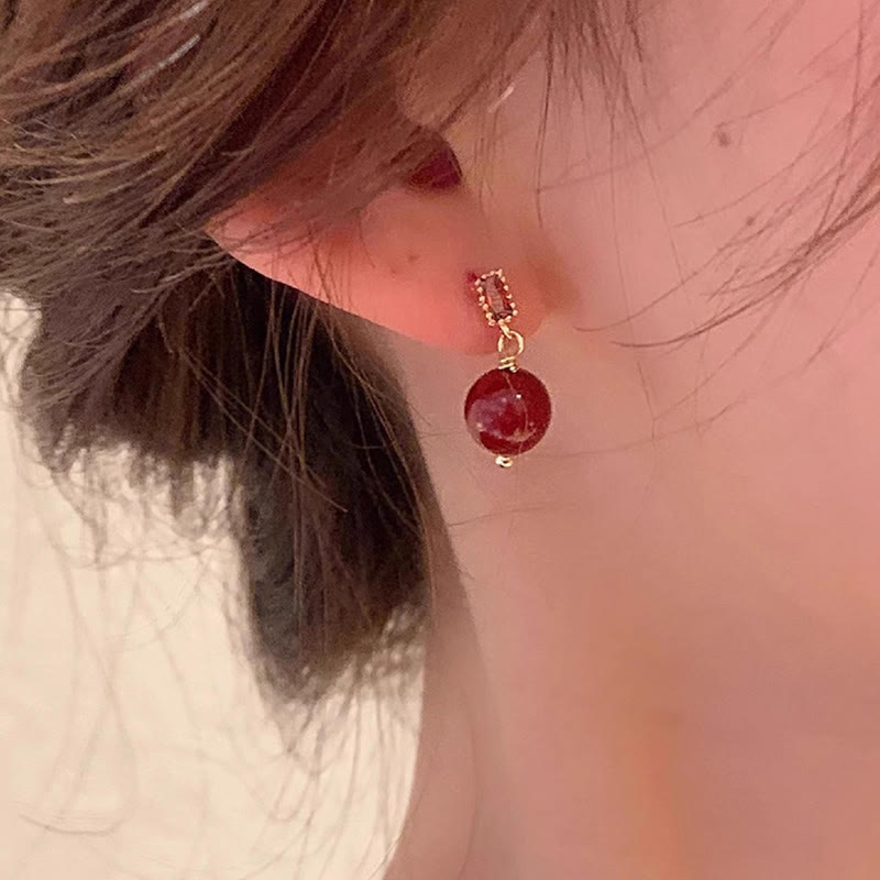 Nimara Ritual 925 Sterling Silver Posts 14K Gold Filled Cinnabar Bead Zircon Calm Earrings