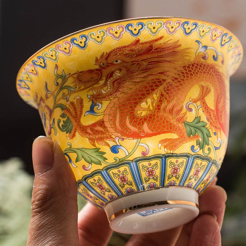 Nimara Ritual Dragon Phoenix Flower Design Ceramic Gaiwan Sancai Teacup Kung Fu Tea Cup And Saucer With Lid