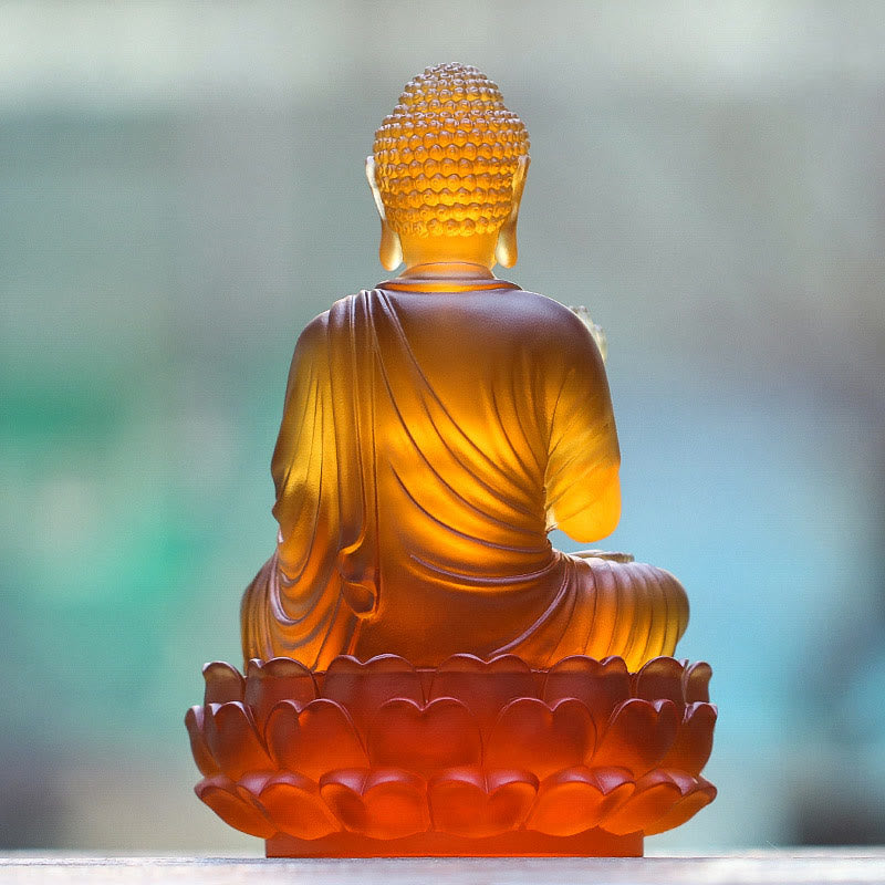 Nimara Ritual Handmade Sakyamuni Buddha Liuli Crystal Art Piece Compassion Statue Home Office Offering Decoration