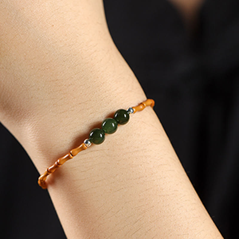 Nimara Ritual Natural Olive Pit Bamboo Pattern Hetian Jade Beads Luck Bracelet