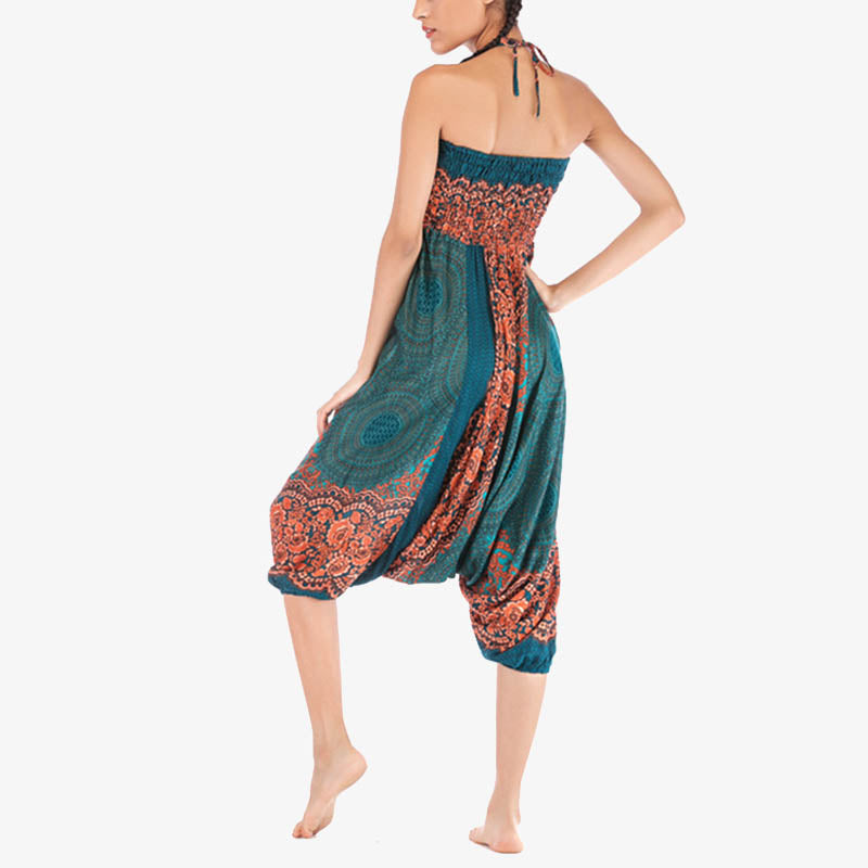 Nimara Ritual Two Style Wear Round Geometric Pattern Loose Smocked Harem Trousers Jumpsuit High Waist Women's Yoga Pants