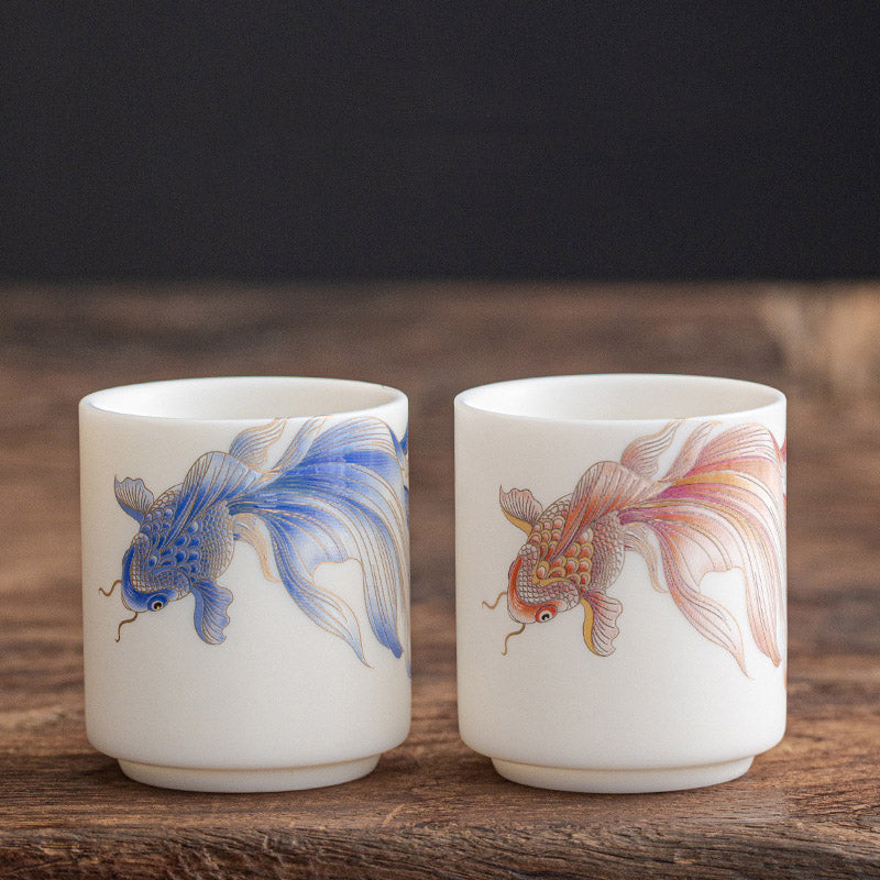 Nimara Ritual Koi Fish White Porcelain Ceramic Teacup Kung Fu Tea Cup
