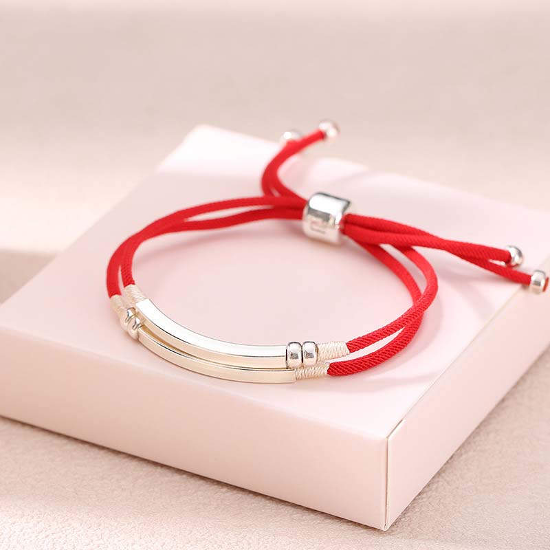 Nimara Ritual 925 Sterling Silver Red String Layered Braid Bracelet
