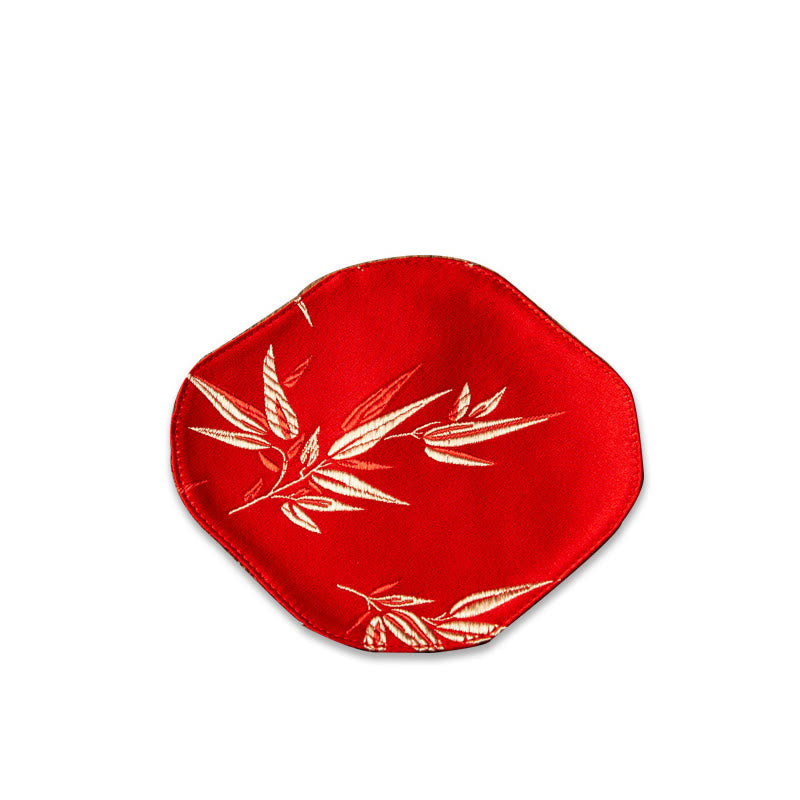 Nimara Ritual Vintage Sea Wave Bamboo Plum Blossom Embroidered Cup Mat Pad Tea Cup Coaster Kung Fu Tea Mat