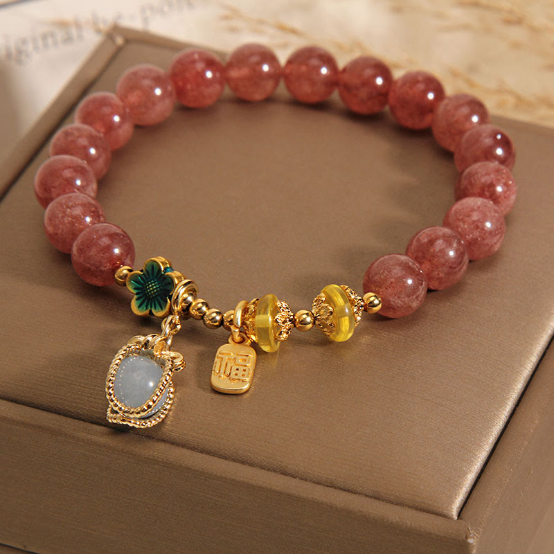 Nimara Ritual Natural Strawberry Quartz Crystal Aquamarine Fortune Brand Love Bracelet