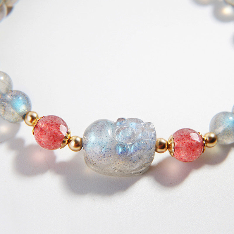 Nimara Ritual Moonstone Strawberry Quartz PiXiu Healing Bracelet
