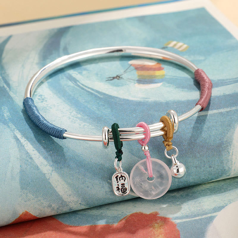 Nimara Ritual Pink Crystal Peace Buckle Lucky Flower Love Bracelet Bangle