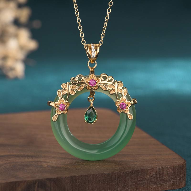 Nimara Ritual Natural Round Cyan Jade Healing Necklace Pendant