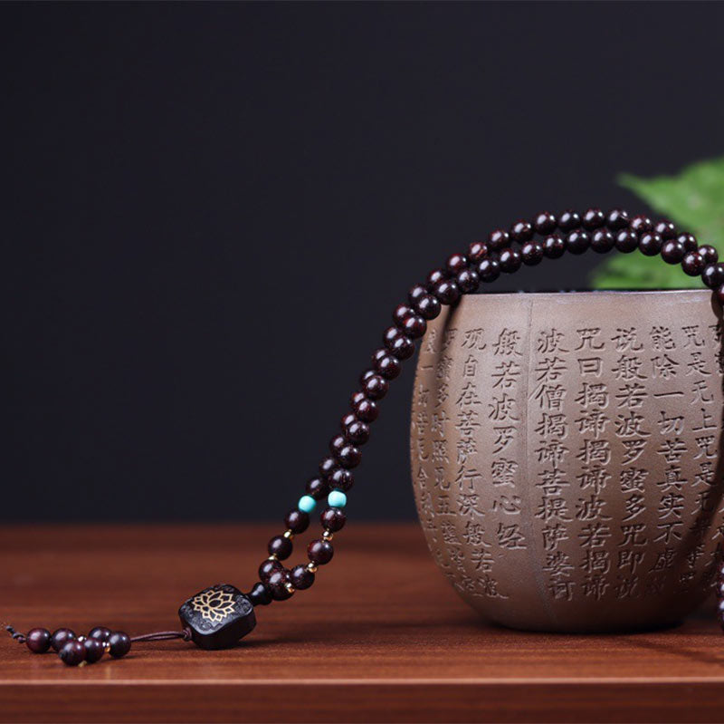 Nimara Ritual 108 Mala Beads Tibetan Small Leaf Red Sandalwood Lotus Balance Bracelet
