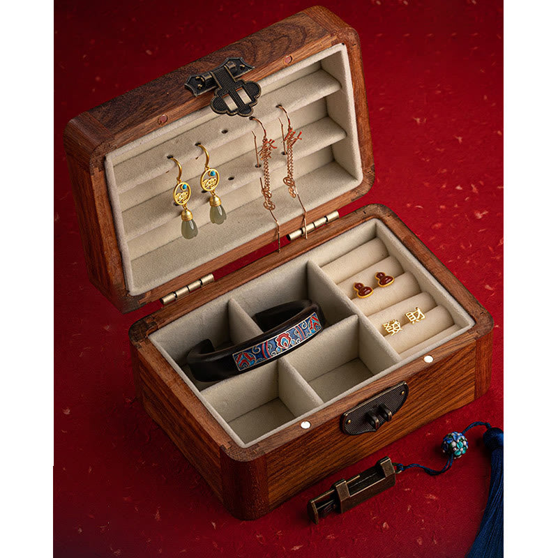 Nimara Ritual Retro Handmade Floral Pattern Rosewood Jewelry Storage Box Lockable Wooden Gift Organizer Box