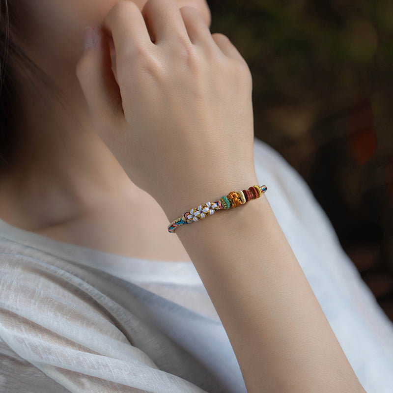 Nimara Ritual Handmade Dunhuang Color Peach Blossom Pattern Braid String Bracelet