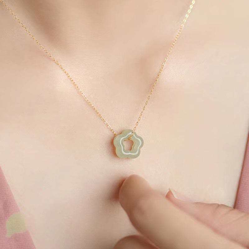 Nimara Ritual Dainty Hetian Jade Cyan Jade Luck Floral Charm Necklace Pendant