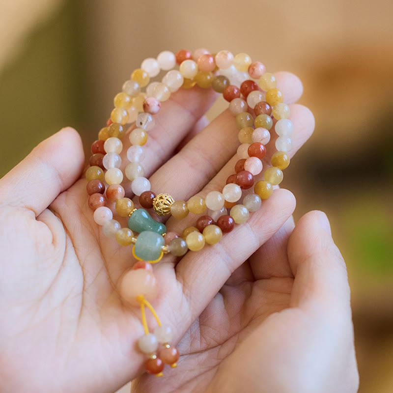 Nimara Ritual Natural Golden Silk Jade Pumpkin Charm Wealth Luck Triple Wrap Bracelet