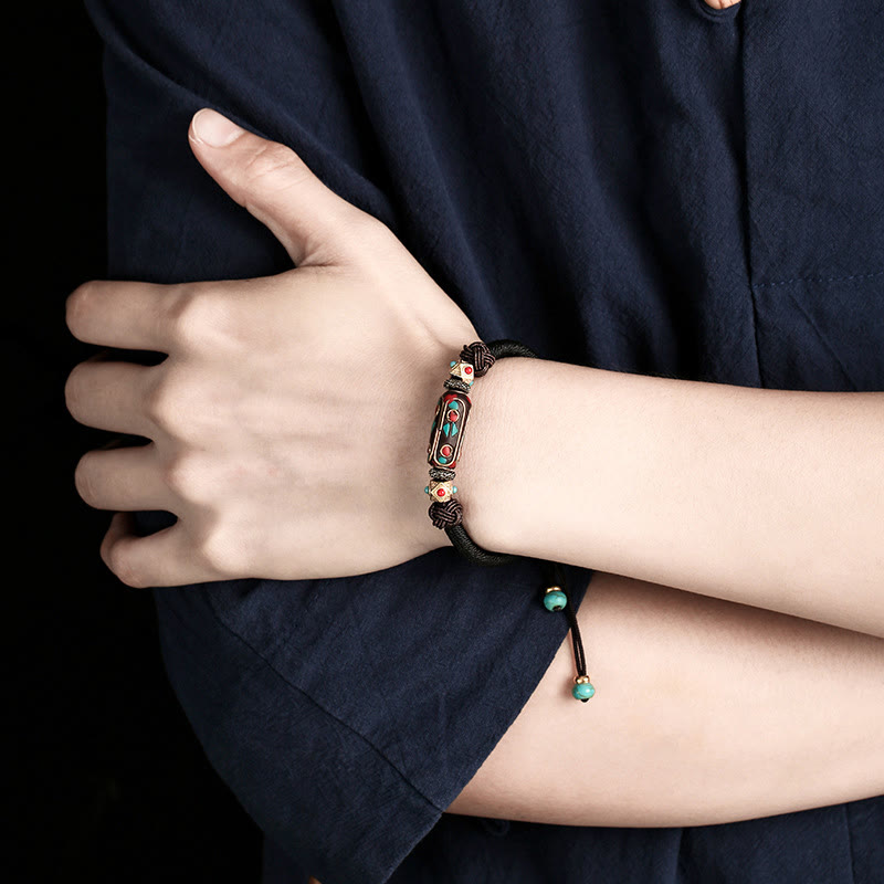 Nimara Ritual Handmade Tibetan Turquoise Om Mani Padme Hum Strength Braided Bracelet