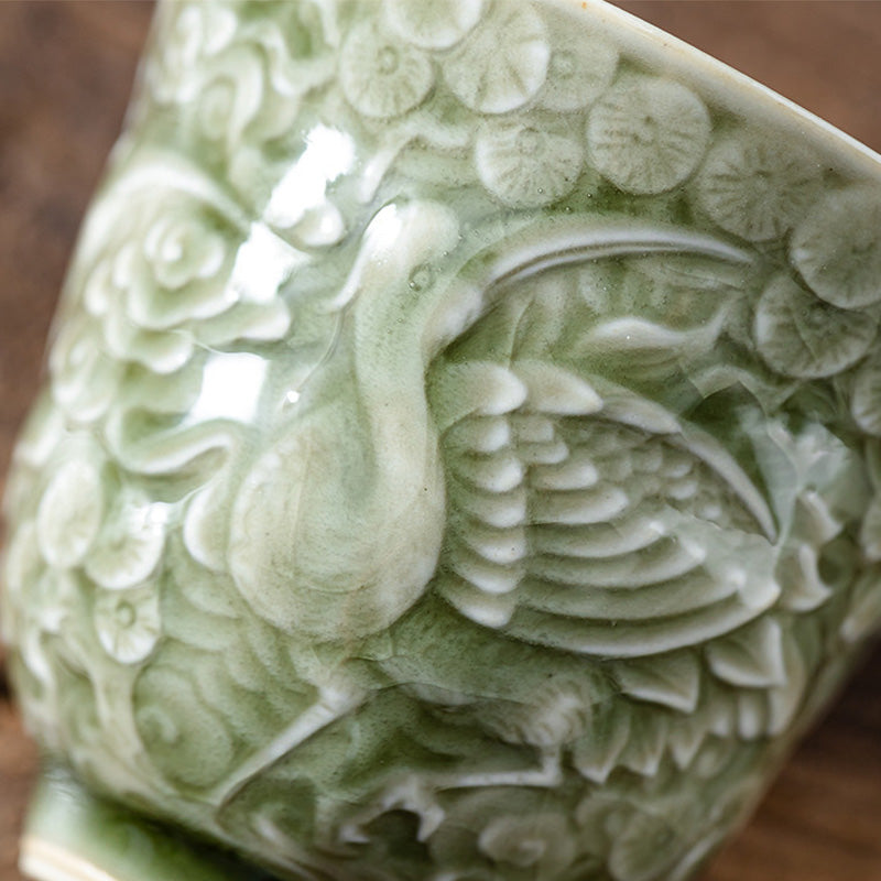 Nimara Ritual Crane Pine Ceramic Teacup Kung Fu Tea Cup 80ml