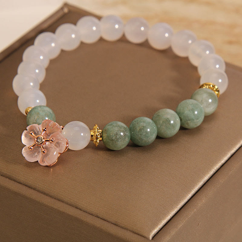 Nimara Ritual White Agate Jade Flower Charm Luck Protection Bracelet