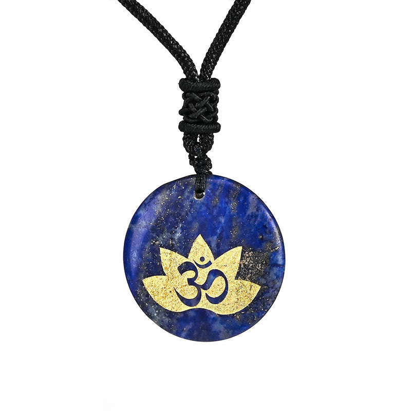 Nimara Ritual OM Lotus Symbol Various Crystal Amethyst Tiger Eye Healing Necklace Pendant