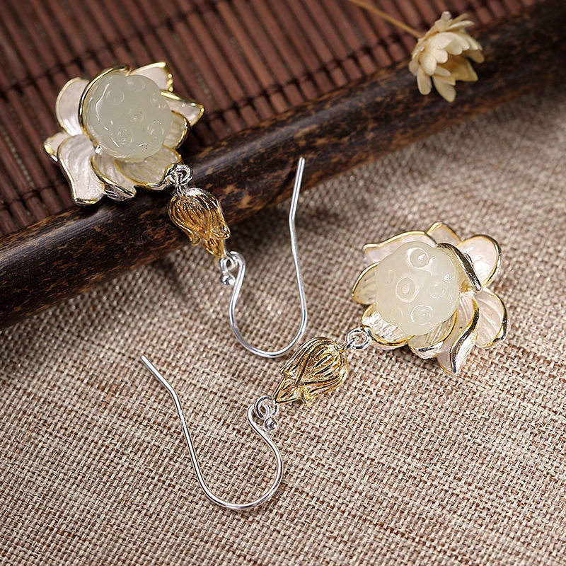 Nimara Ritual White Jade Protection Harmony Drop Earrings