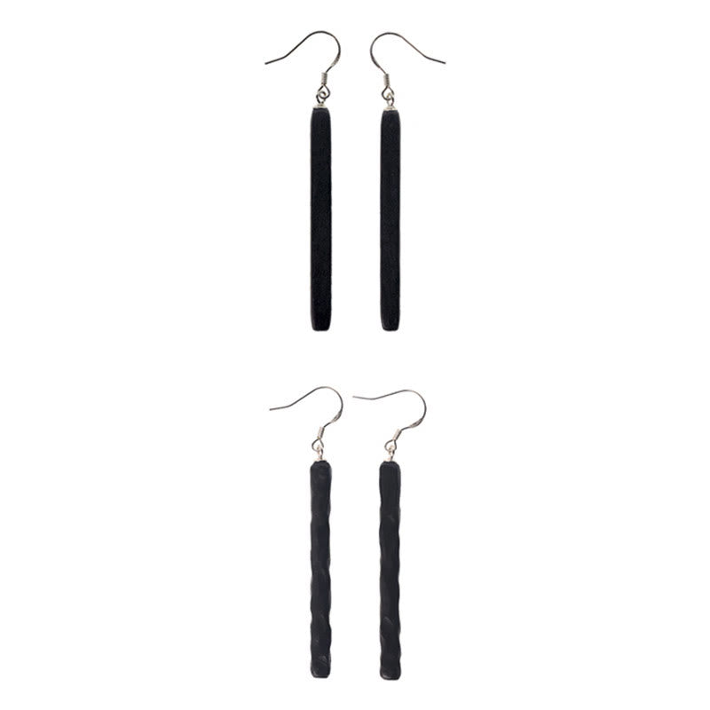 Nimara Ritual 925 Sterling Silver Ebony Wood Texture Balance Peace Drop Dangle Earrings