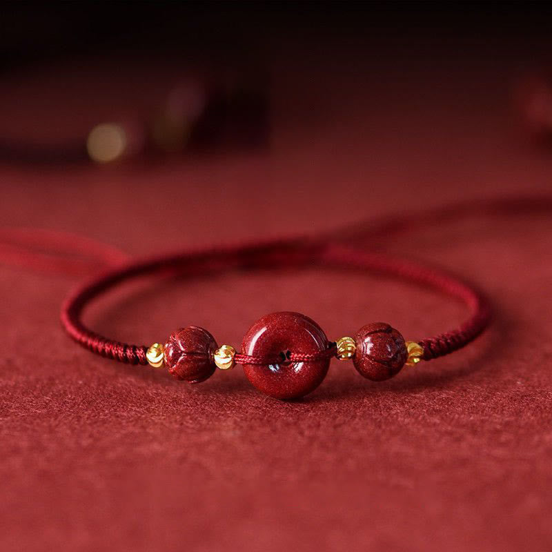 Nimara Ritual Handmade Lotus Cinnabar Peace Buckle Blessing Braid Bracelet