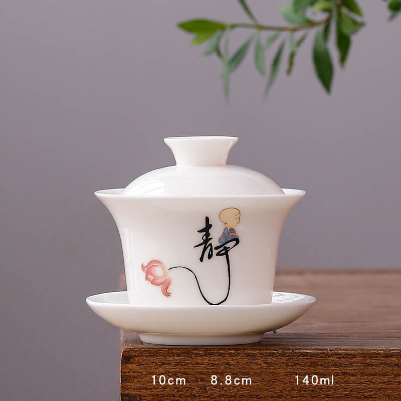 Nimara Ritual White Porcelain Mountain Landscape Countryside Ceramic Gaiwan Teacup Kung Fu Tea Cup And Saucer With Lid