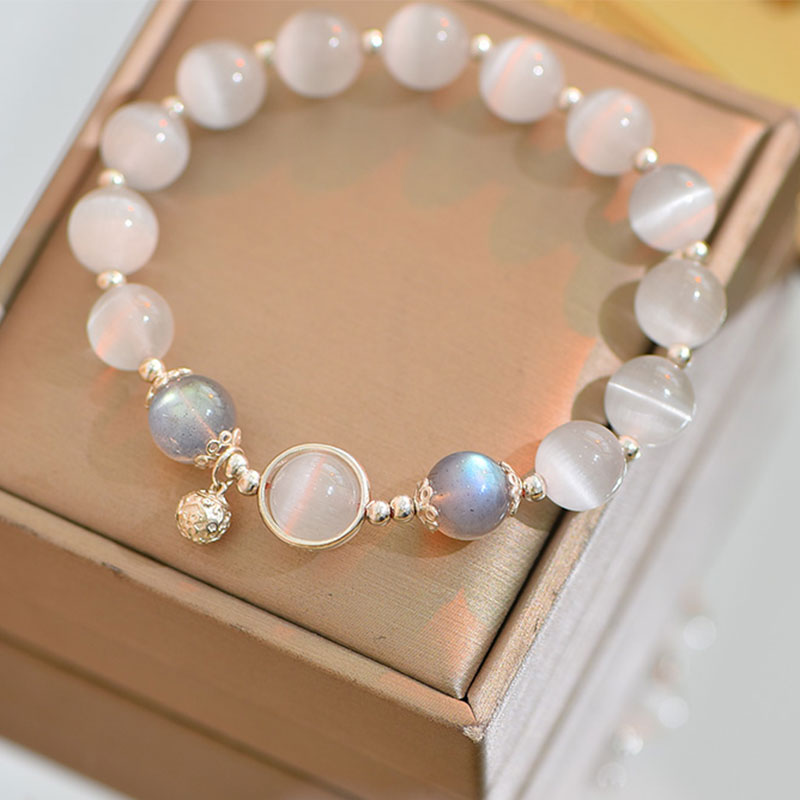 Nimara Ritual 925 Sterling Silver Cat Eye Moonstone Love Support Bracelet