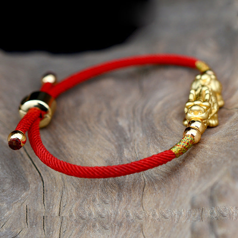 Nimara Ritual 24K Gold-Plated PiXiu Luck Red String Bracelet