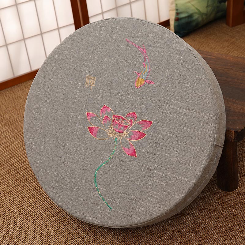 Nimara Ritual Lotus Embroidery Cotton Linen Meditation Seat Cushion