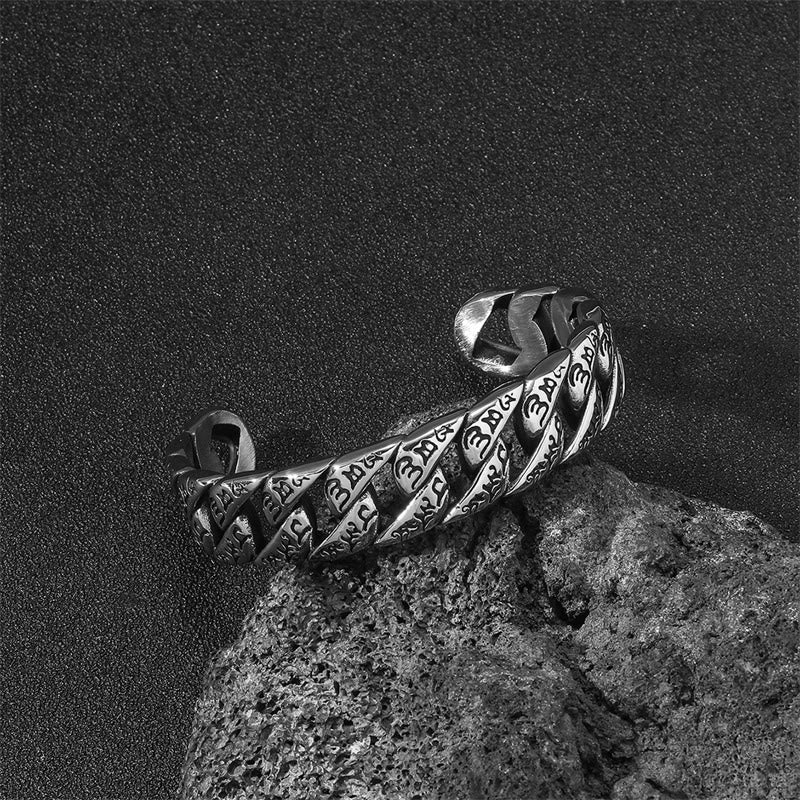 Nimara Ritual Tibetan Om Mani Padme Hum Mantra Titanium Steel Peace Cuf Bangle Bracelet