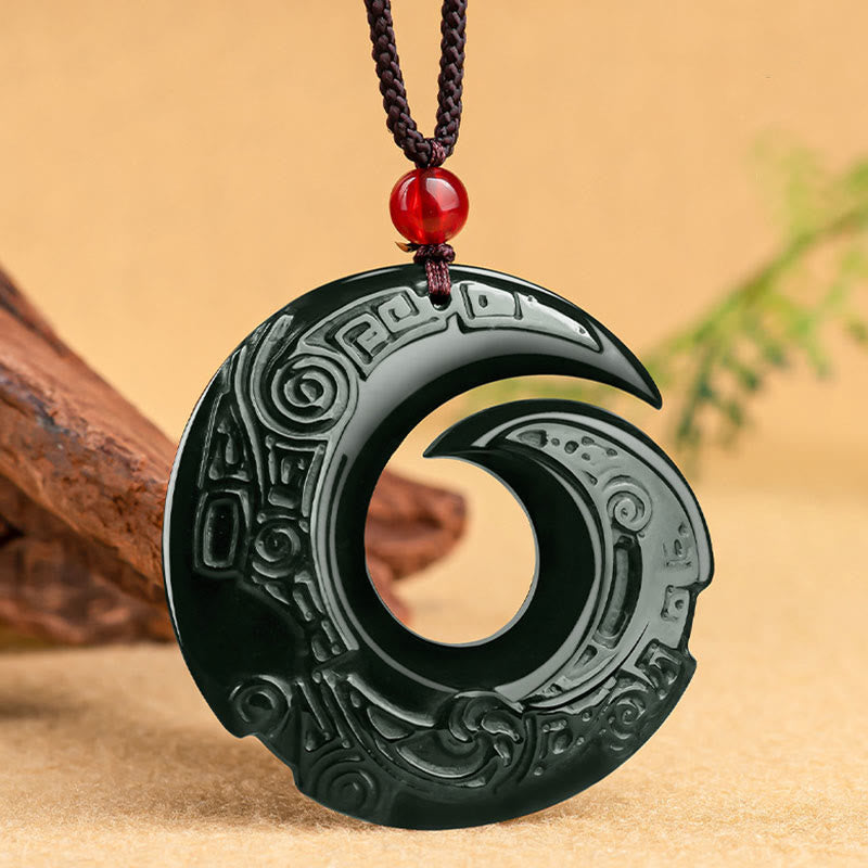 Nimara Ritual One's Luck Improves Design Patern Natural Hetian Cyan Jade Success Necklace Pendant