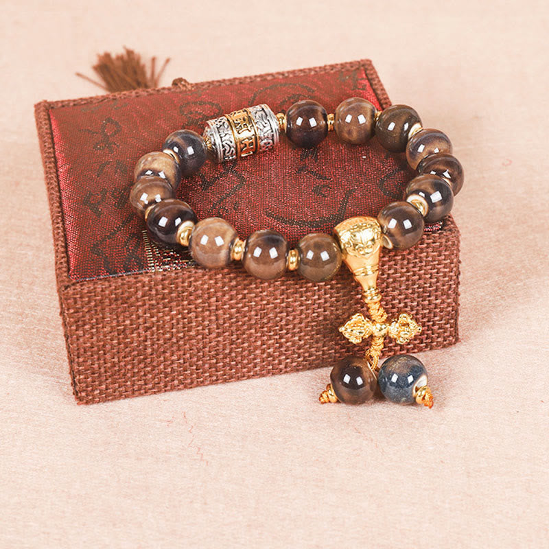 Nimara Ritual Tibet Om Mani Padme Hum Prayer Wheel Dorje Vajra Engraved Glass Bead Wisdom Bracelet