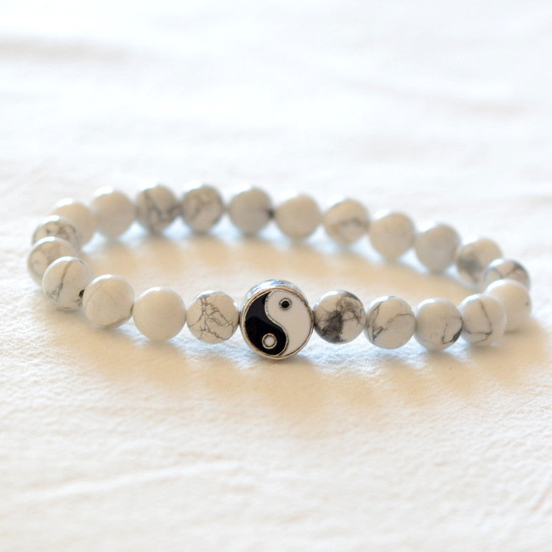 Nimara Ritual 3pcs Natural White Turquoise Frosted Stone Bead Yin Yang Wealth Bracelet
