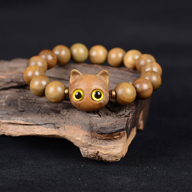 Nimara Ritual Ebony Wood Green Sandalwood Red Sandalwood Lovely Cat Balance Bracelet