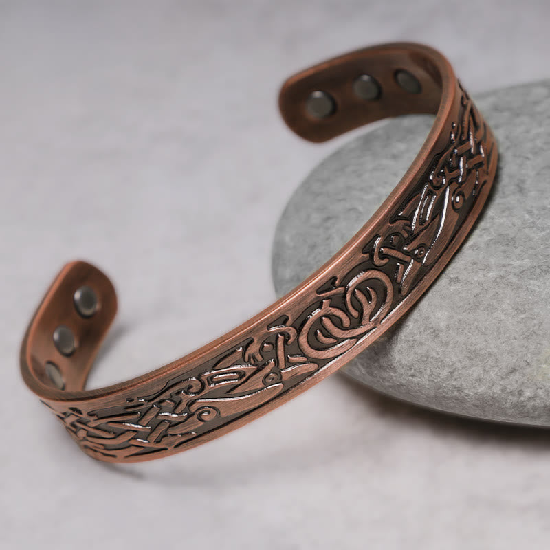 Nimara Ritual Viking Birds Magnetic Copper Adjustable Cuff Bracelet Bangle