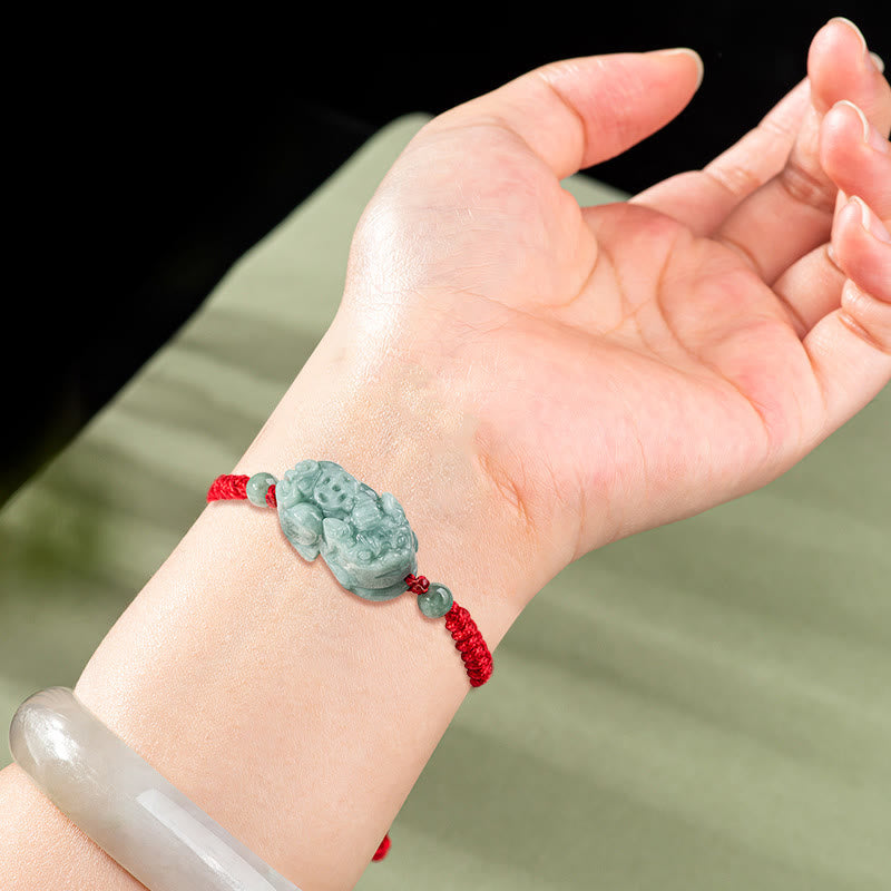 Nimara Ritual Handmade Natural Jade PiXiu Protection King Kong Knot Braided String Bracelet