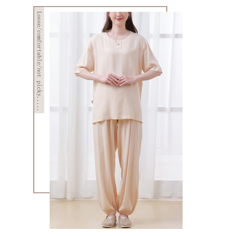 Nimara Ritual 2Pcs Half Sleeve T-Shirt Pants Meditation Zen Tai Chi Cotton Linen Clothing Unisex Set