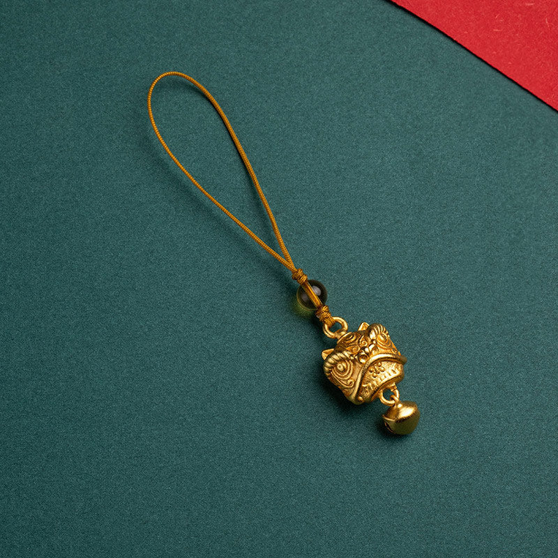 Nimara Ritual Dancing Lion Auspicious Ruyi Safe Peace Rich Copper Wealth Phone Hanging Decoration