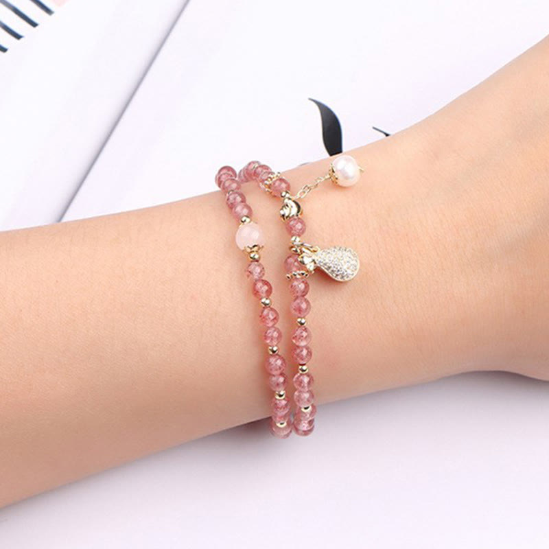 Nimara Ritual Strawberry Quartz Money Bag Positive Charm Double Wrap Bracelet