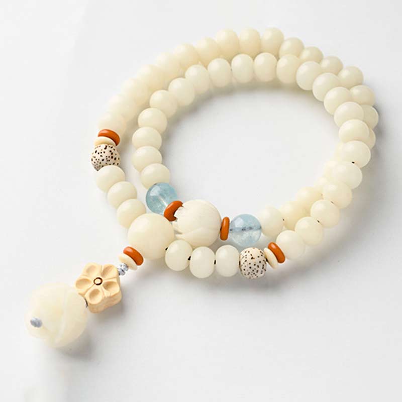 Nimara Ritual Tibetan White Jade Bodhi Lotus Blessing Bracelet