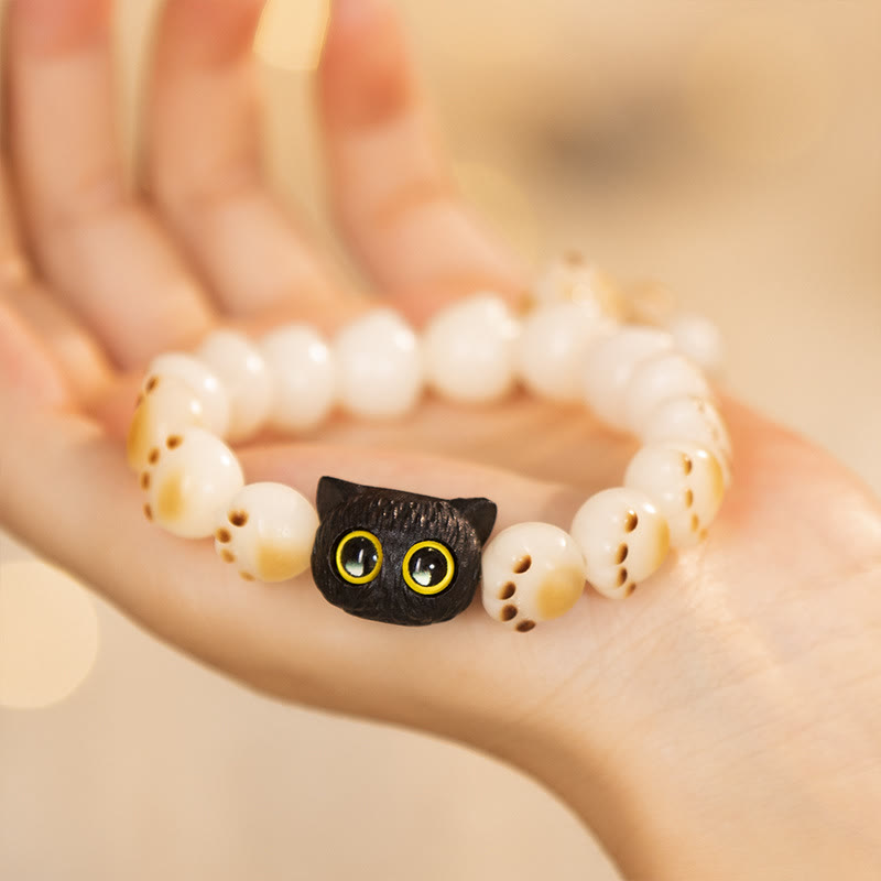 Nimara Ritual Natural Bodhi Seed Red Sandalwood Lovely Paw Lucky Cat Peace Bracelet