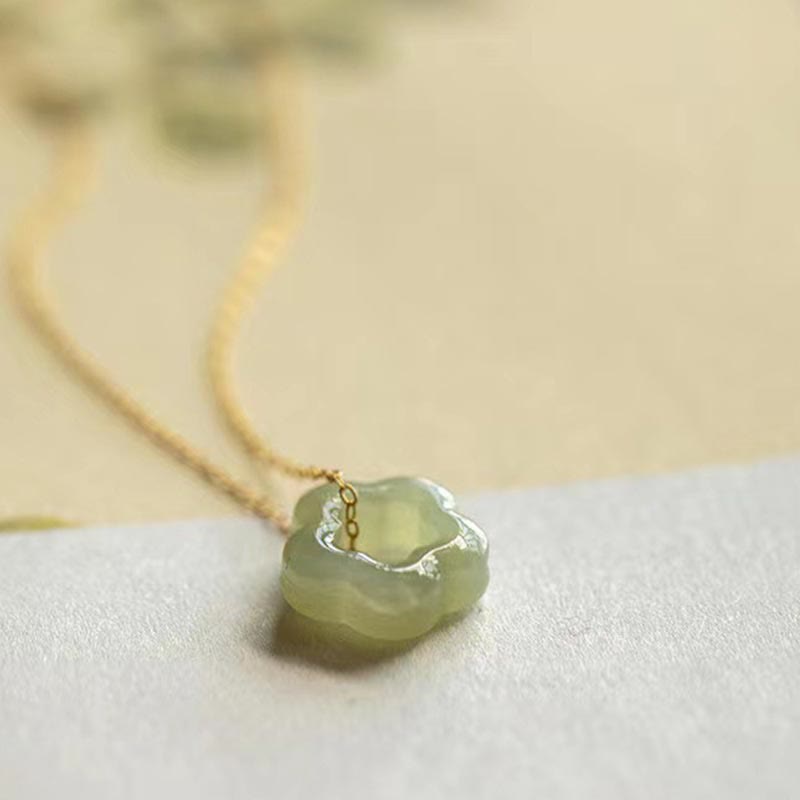 Nimara Ritual Dainty Hetian Jade Cyan Jade Luck Floral Charm Necklace Pendant