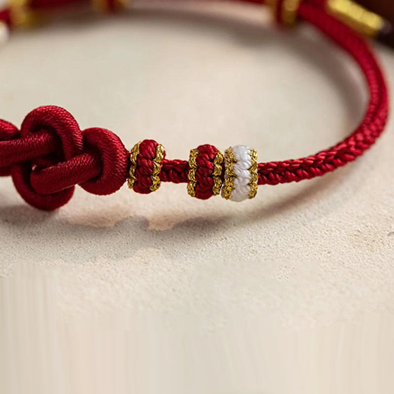 Nimara Ritual Handmade True Love Knot Peach Blossom Charm Luck Rope Bracelet