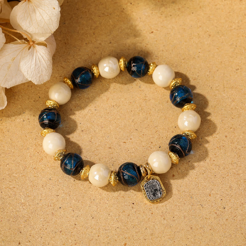 Nimara Ritual Tibetan Zakiram Goddess of Wealth Charm Liuli Glass Incense Ash Porcelain Bead Protection Bracelet