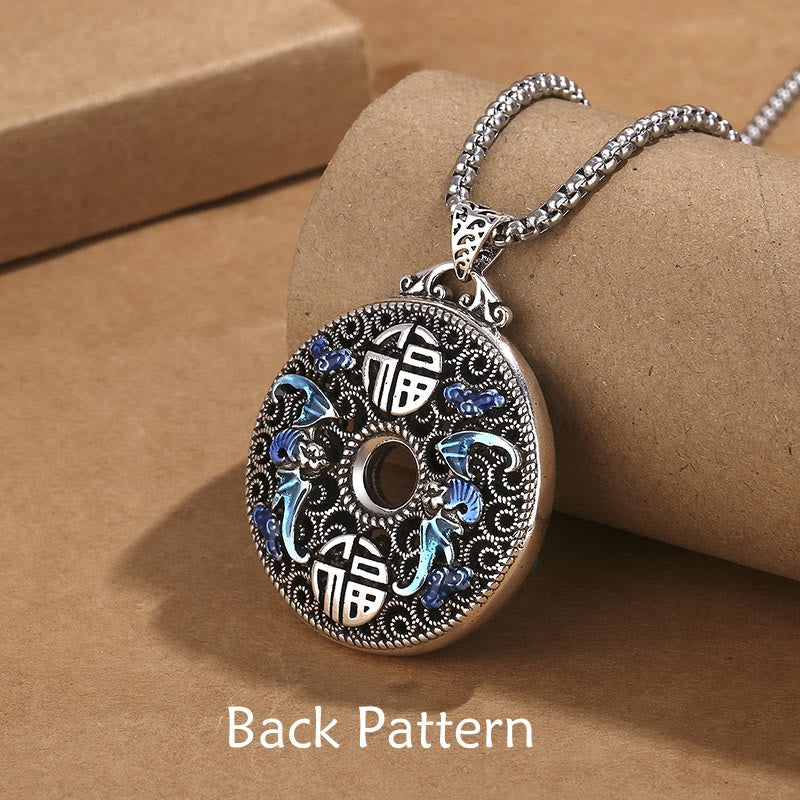 Nimara Ritual Koi Fish Lotus Peace Buckle Fu Character Wealth Luck Necklace Pendant