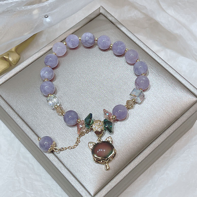 Nimara Ritual Natural Purple Jade Fox Charm Happiness Bracelet