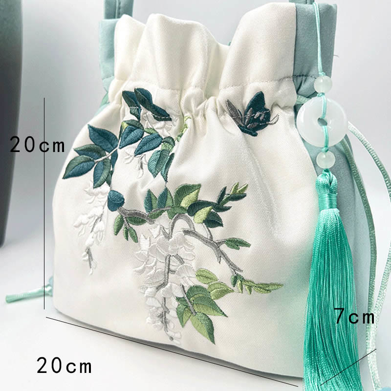 Nimara Ritual Embroidered Flowers Wisteria Lily Cotton Linen Tote Crossbody Bag Shoulder Bag Handbag